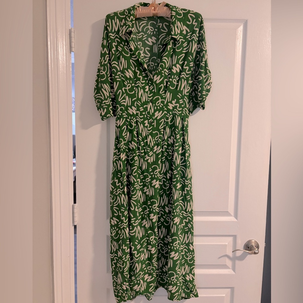 ZARA Long Print Dress - Green and White - like new!